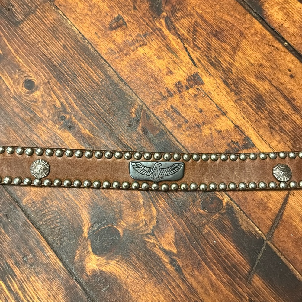 Vintage Billy Belts Italian Eagle and Star Carved Studded Belt Handmade 28”
